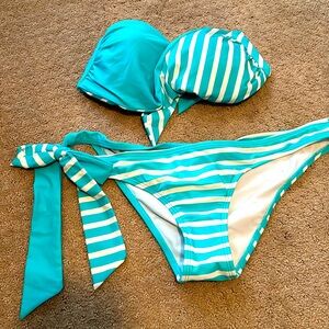 EUC teal striped Roxy bikini